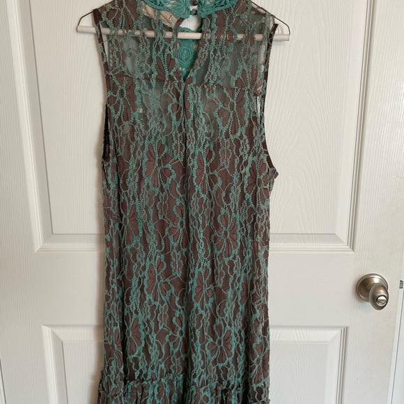 A'Reve Brown and Teal Ruffled Tiered Dress - Picture 2 of 6
